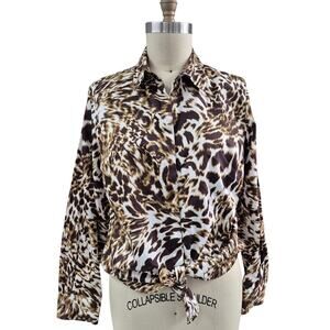 Jones New York Signature Animal Print Blouse Tie Bottom Sz XL
